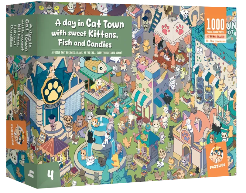 A Day in Cat Town with sweet Kittens Fish & Candies Puzzle