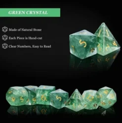 A Role Playing Dice Set - Amethyst Fluorite Crystal Gemstone Dice With leather Hexagon Box