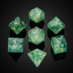 A Role Playing Dice Set - Amethyst Fluorite Crystal Gemstone Dice With leather Hexagon Box