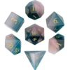 A Role Playing Dice Set - Cat Eye Gemstone Blue/Black/White With leather Hexagon Box