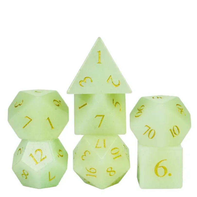 A Role Playing Dice Set - Glowing Gem Stone Dice With leather Hexagon Box