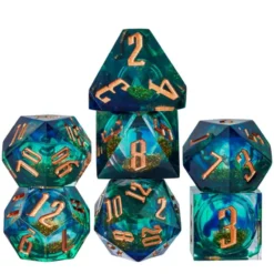 A Role Playing Dice Set Green With Gold Font Gold Liquid Core
