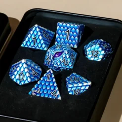 A Role Playing Dice Set Metallic - Dragon Scale Blue