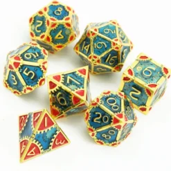 A Role Playing Dice Set Metallic Steampunk Bluered