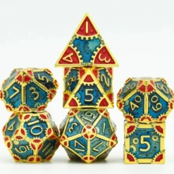 A Role Playing Dice Set Metallic Steampunk Bluered