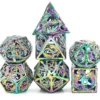 A Role Playing Dice Set Metallic Hollow Metal Dnd Dice Flying Dragon Rainbow