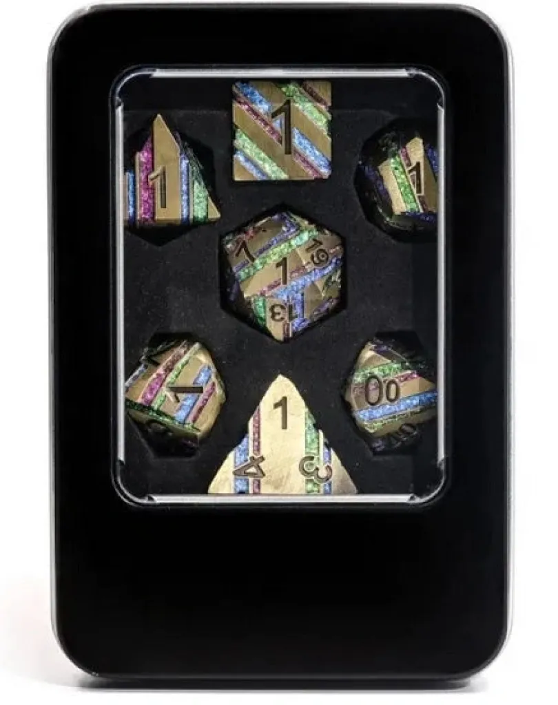 A Role Playing Dice Set Metallic - Gold Rainbow