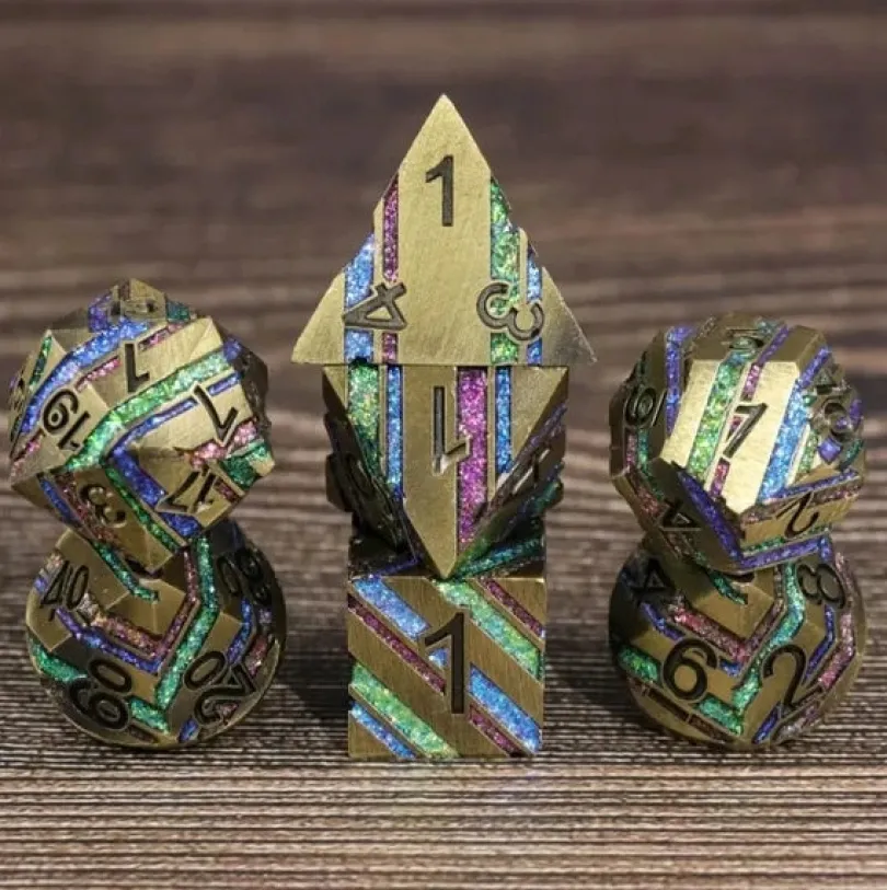 A Role Playing Dice Set Metallic - Gold Rainbow