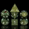 A Role Playing Dice Set Metallic Dragon Scale Gold Green Glitter