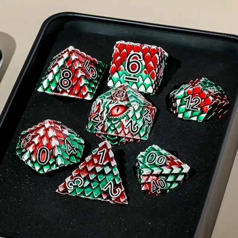 A Role Playing Dice Set Metallic - Dragon Scale Green/Red