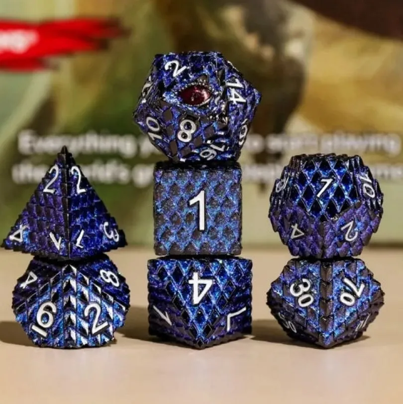 A Role Playing Dice Set Metallic - Dragon Scale Dark Blue Glitter