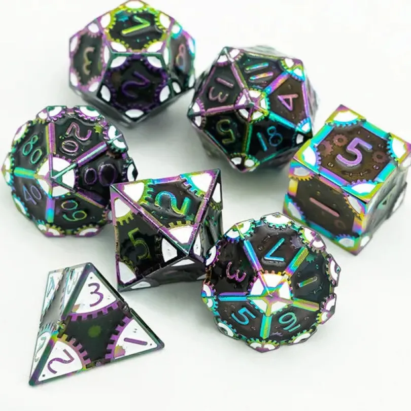 A Role Playing Dice Set Metallic - Steampunk Rainbow/White