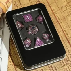 A Role Playing Dice Set Metallic Dragon Scale Dark Rose