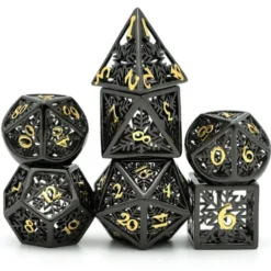A Role Playing Dice Set Metallic - Hollow Metal DND Dice (Snowflake) Black