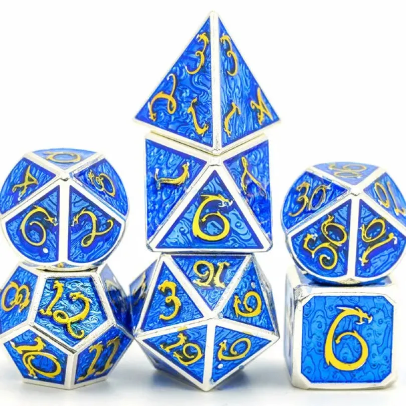 A Role Playing Dice Set Metallic - Silver Blue ( Cloud Dragon )