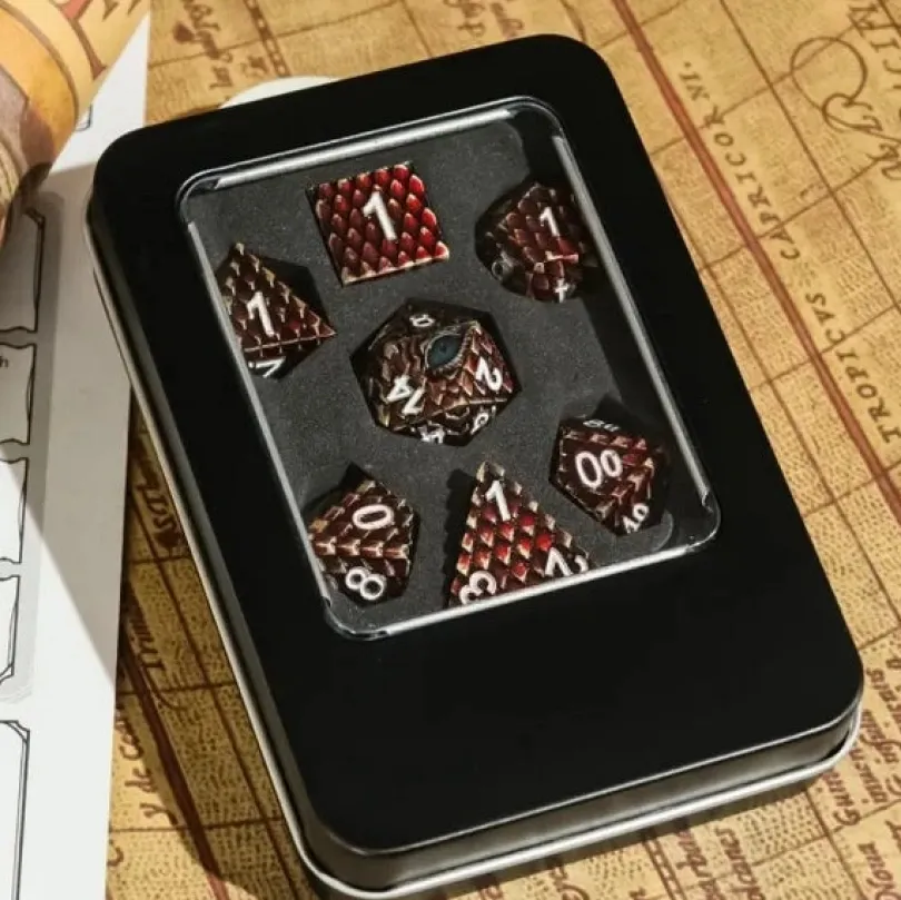 A Role Playing Dice Set Metallic - Dragon Scale Blood Red