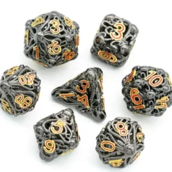 A Role Playing Dice Set Metallic - Hollow Metal DND Dice (Ctulhu)