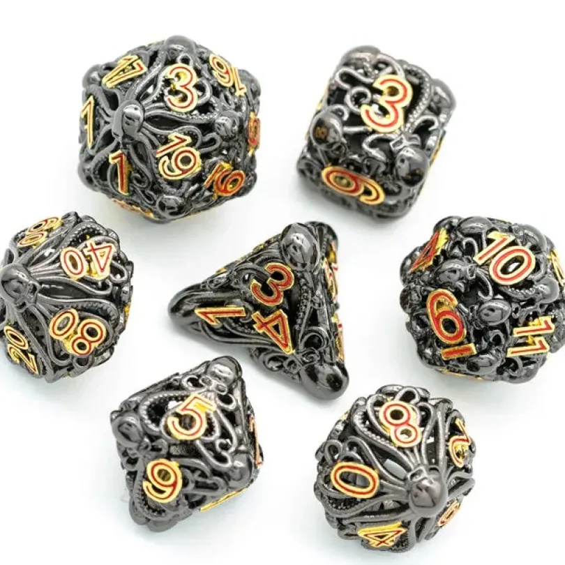 A Role Playing Dice Set Metallic - Hollow Metal DND Dice (Ctulhu)