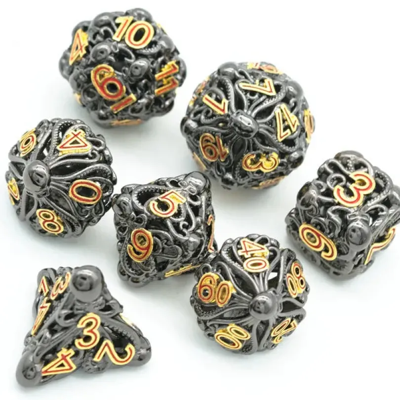 A Role Playing Dice Set Metallic - Hollow Metal DND Dice (Ctulhu)