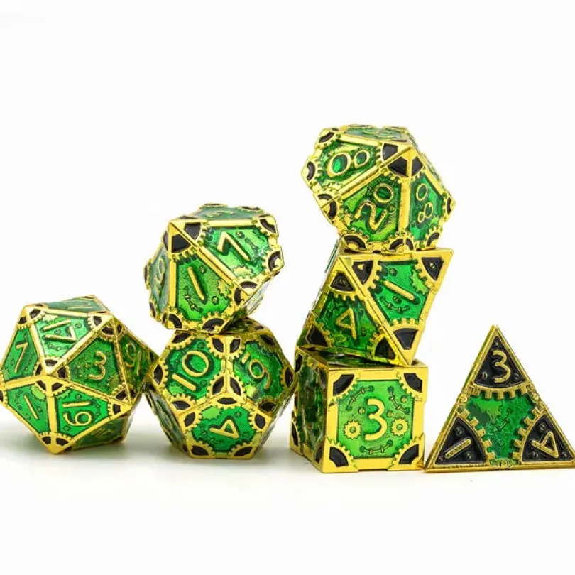 A Role Playing Dice Set Metallic Steampunk Greengold