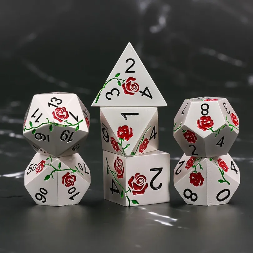 A Role Playing Dice Set Metallic - Red Rose