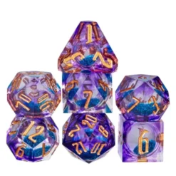 A Role Playing Dice Set Metallic - Liquid Dice DND Dice Purple/Gold