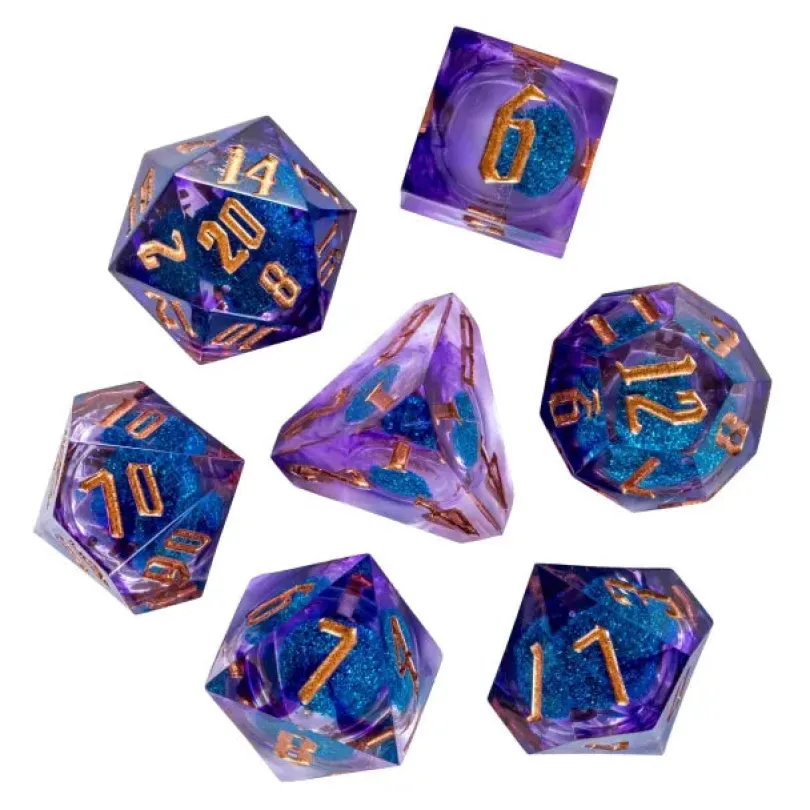 A Role Playing Dice Set Metallic - Liquid Dice DND Dice Purple/Gold