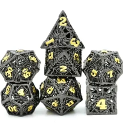A Role Playing Dice Set Metallic Hollow Metal Dnd Dice Spider Black