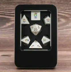 A Role Playing Dice Set Metallic - Silver Rainbow Numbers