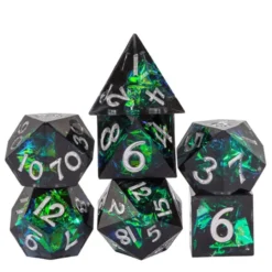 A Role Playing Dice Set - Mini Black/Green Sharp 11.5-15 mm Dice