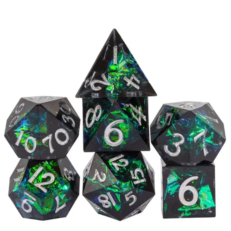 A Role Playing Dice Set - Mini Black/Green Sharp 11.5-15 mm Dice