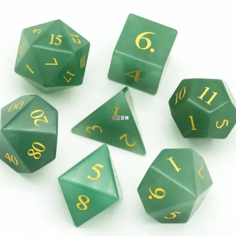 A Role Playing Dice Set - Natural Aventurine Gemstone Dice With leather Hexagon Box