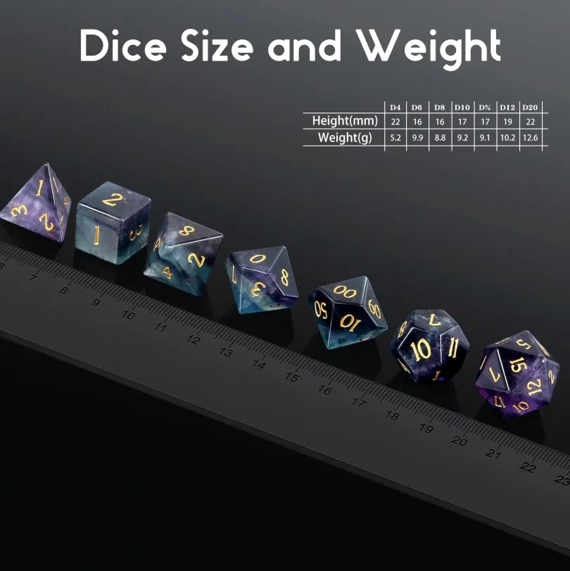 A Role Playing Dice Set - Obsidian Fluorite Gemstone Stone Dice