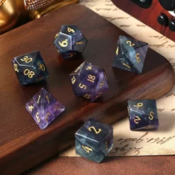 A Role Playing Dice Set - Obsidian Fluorite Gemstone Stone Dice
