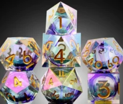A Role Playing Dice Set - White And Purple Spectral (Blue Liquid Core)