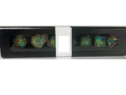 A Role Playing Dice Set White Glitter Dice Green Core