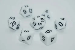 A Role Playing Dice Set: White with black numbers