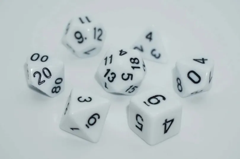A Role Playing Dice Set: White with black numbers