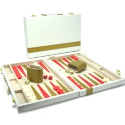 Backgammon 38 cm white with gold-coloured stripe