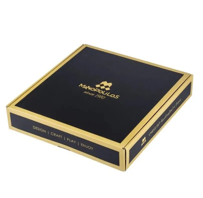 Black Natural Cork Chessboard 40cm Inlaid on wooden box with natural & ebonised chessmen Manopoulos