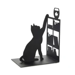 Bokstöd Fiskande katt svart metall
