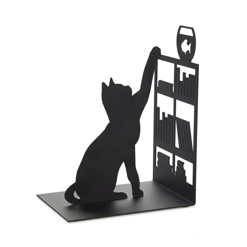 Bokstöd Fiskande katt svart metall