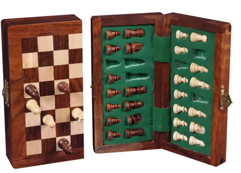 Chess set magnetic/foldable, 13x25 cm, acacia wood