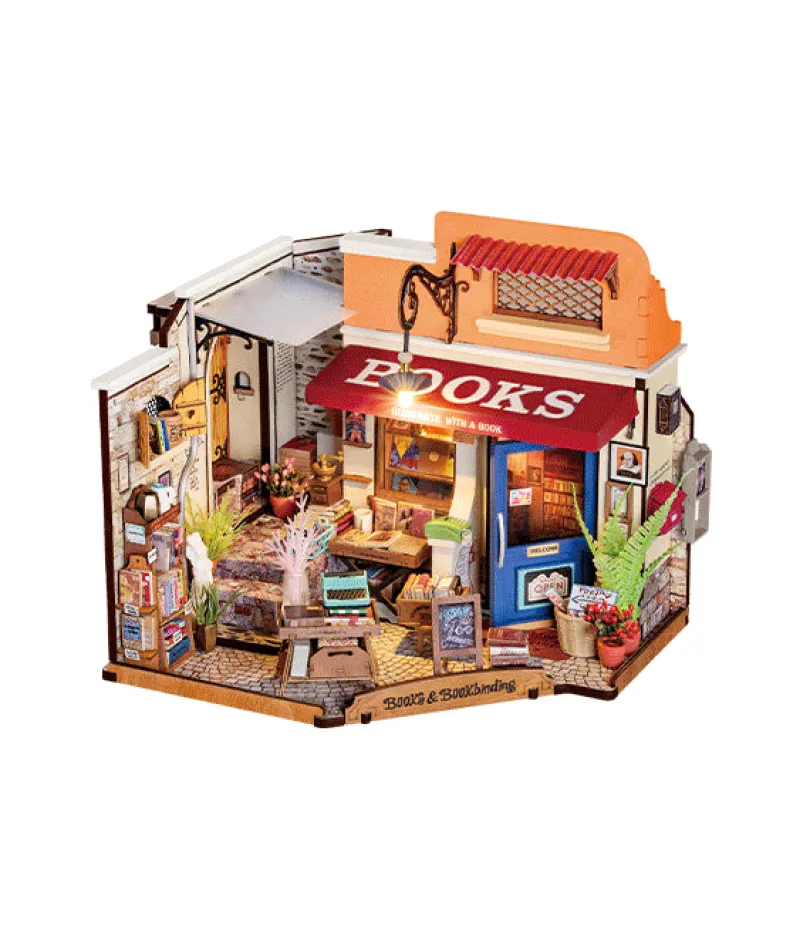 Corner Bookstore - DIY Miniature House, Bookshelf Decoration Kit - Rolife