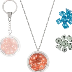 DICE LOCKET W NECKLACE & KEYCHAIN + 3 DND MINI DICE SETS | FANTASY JEWELRY