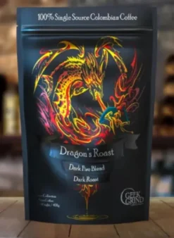 Geek Grind Coffee Dragon Roast Dark Fire Blend Whole Bean 12 oz