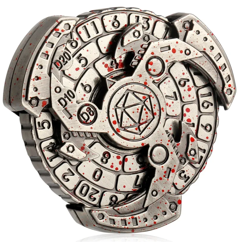 Gyro 7-i-1 spin tärning för dnd/rollspel - Silver With Red Dots