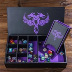 Leather Dice Tower Storage Box Purple