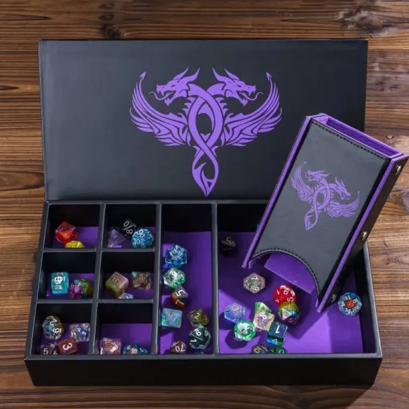 Leather Dice Tower Storage Box Purple