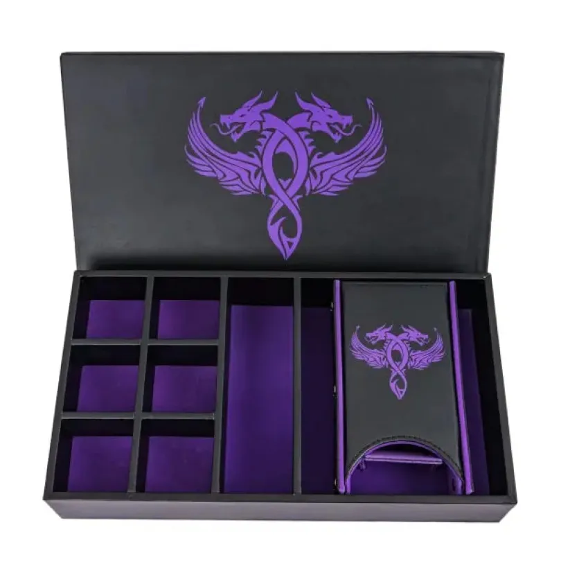 Leather Dice Tower Storage Box Purple